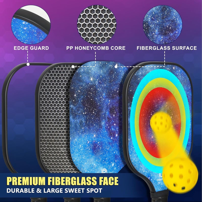 DULCE DOM Pickleball Paddles Set of 2/4 - USAPA Approved, 4 Indoor Outdoor Pickleball Balls, Fiberglass Surface Paddle Racket with Cover Bag, Ideal Training Equipment Gift for Men & Women - Image 3